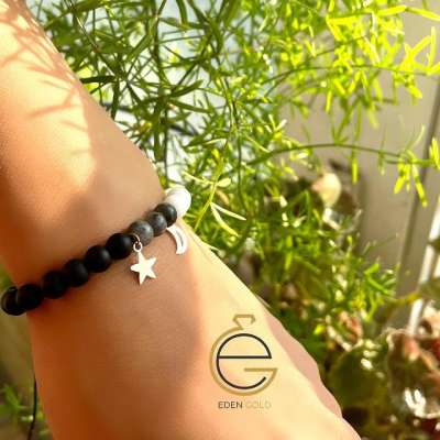 دستبند اویز ماه و ستاره طلا ۱۸ عیار