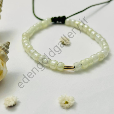 دستبند طلا استوانه کوچک بند سفید