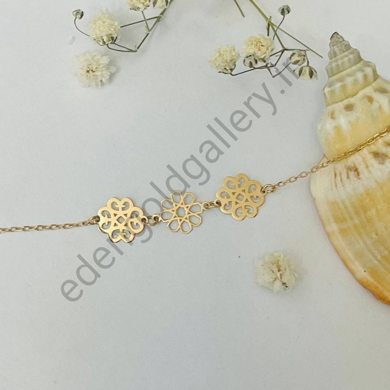 دستبند طلا با زنجیر طرح گل