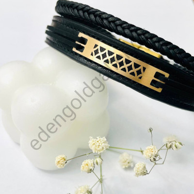 دستبند طلا مردانه چرم