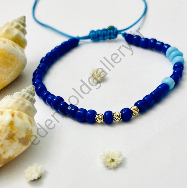 دستبند طلا گوی سایز کوچک 3تایی بند آبی