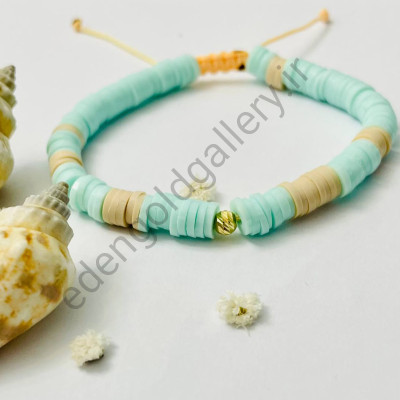 دستبند گوی طلا سایز بزرگ بند ابی و کرم