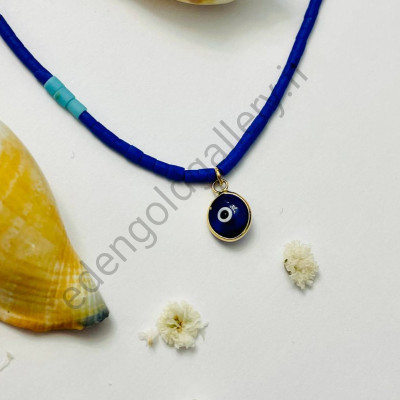 گردنبند طلا و چشم نظر آبی کاربنی بند آبی