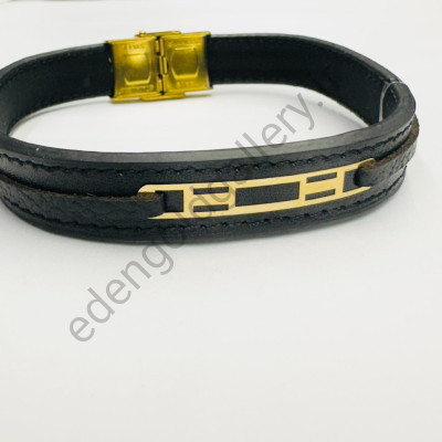 دستبند طلا مردانه بند چرمی کد 923